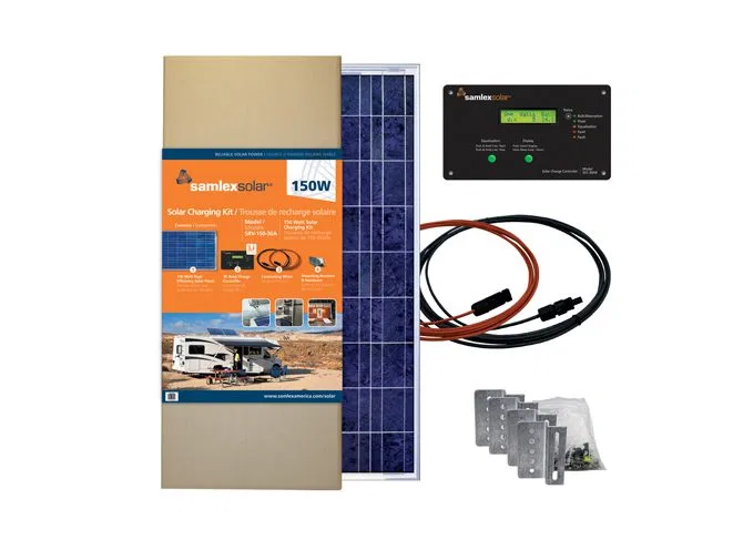 SRV-150-30A – SAMLEX AMER Solar Kit, Battery Charging Panel Kit 150 Watt/ 22.28 Volt Rigid Panel 26 Inch Width x 58.0...